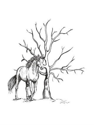 Fingerabdruck-Poster mit Baum und Pferd